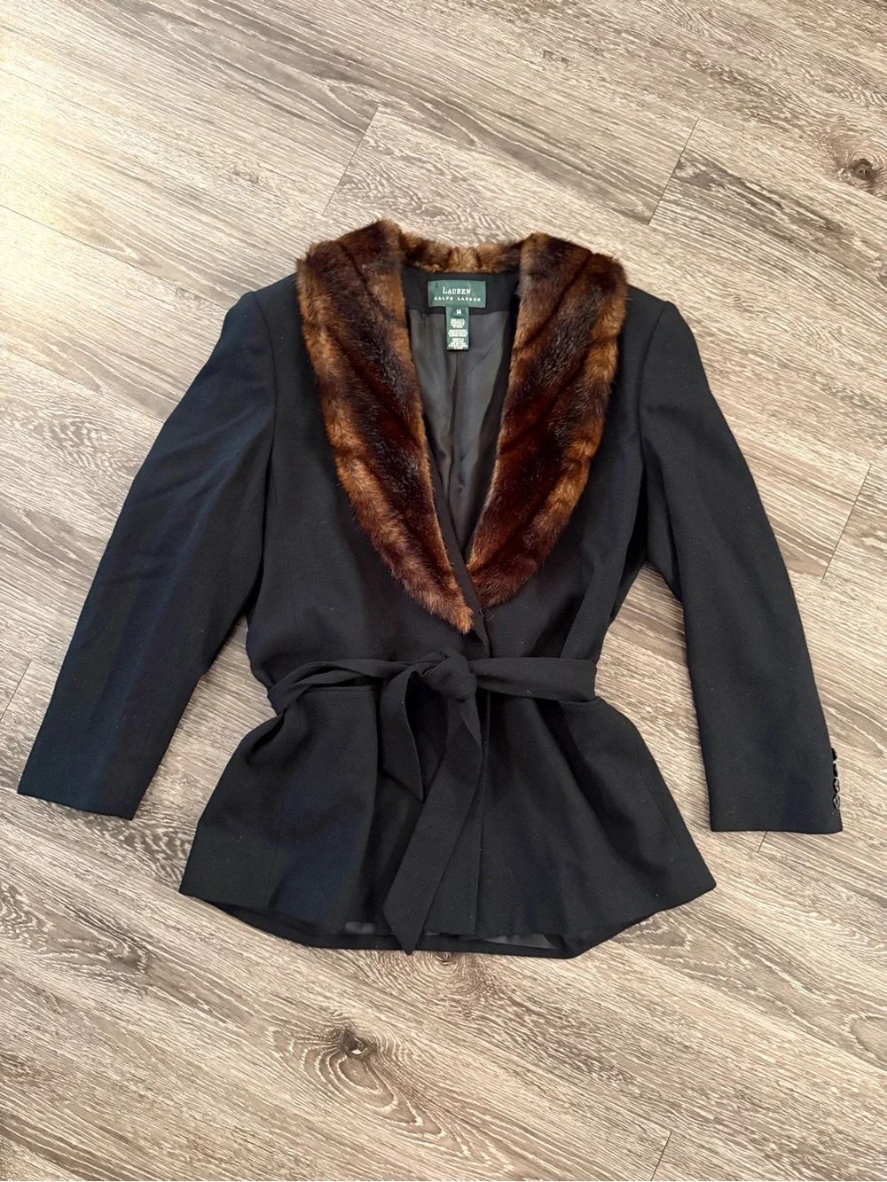 Lauren Ralph Lauren Wool Faux Fur Trim Belted Blazer - Picture 1 of 6